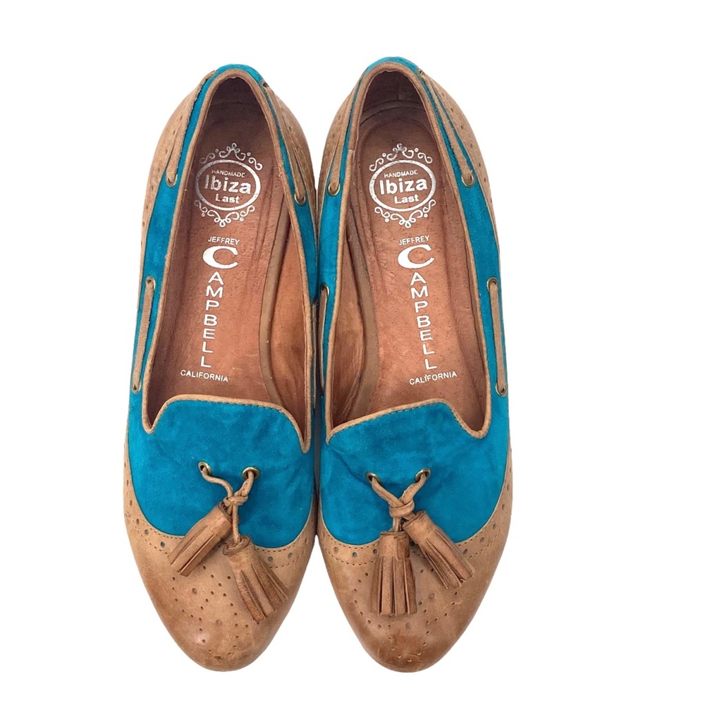 Jeffrey Campbell Ibiza Tassle Flats Loafers Tan Blue SZ 8